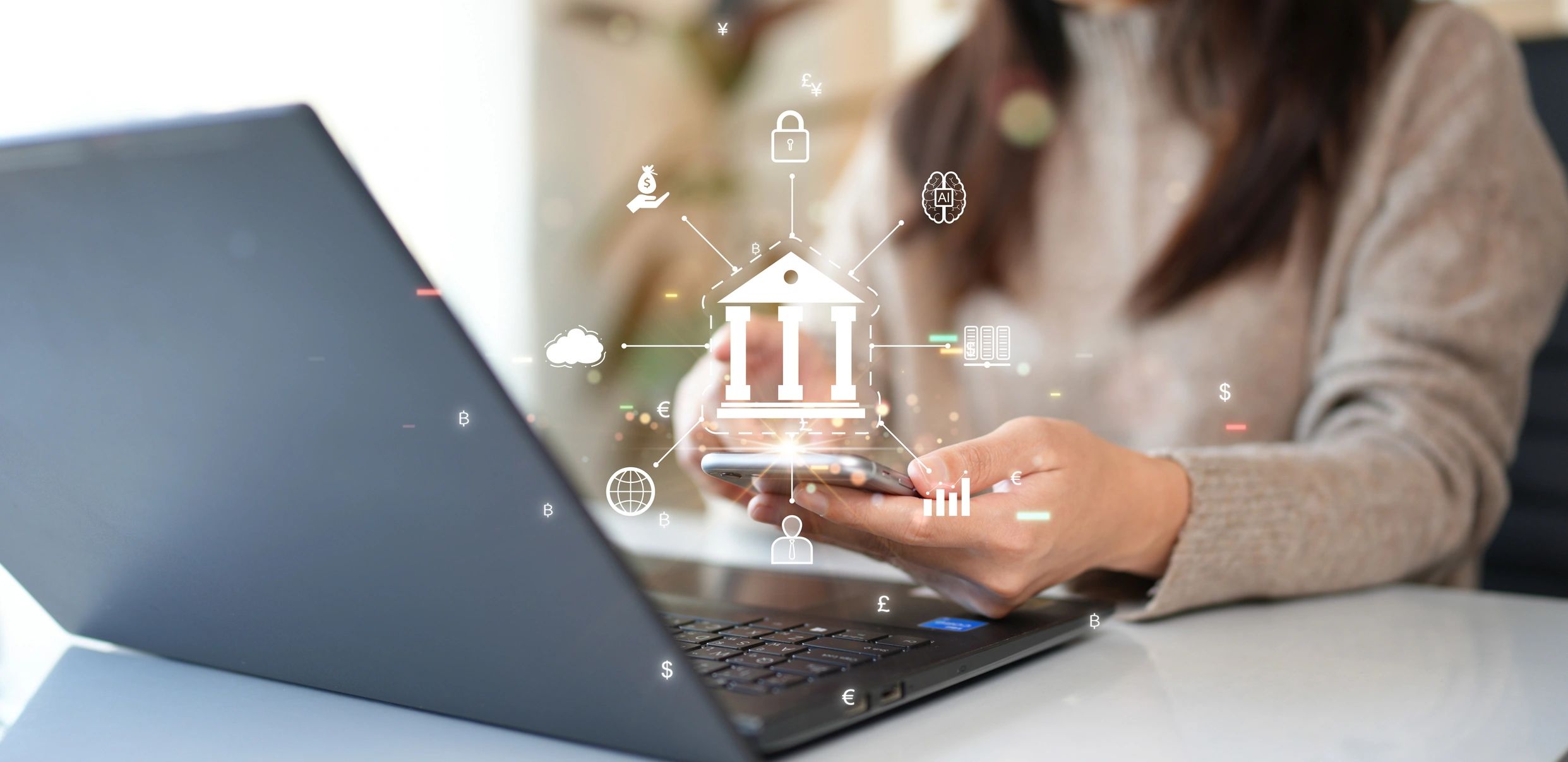 Woman conducting online financial transactions